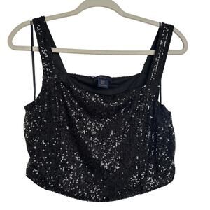 Rachel Rachel Roy Black Sequin Cropped Tank Top, Size S, EUC